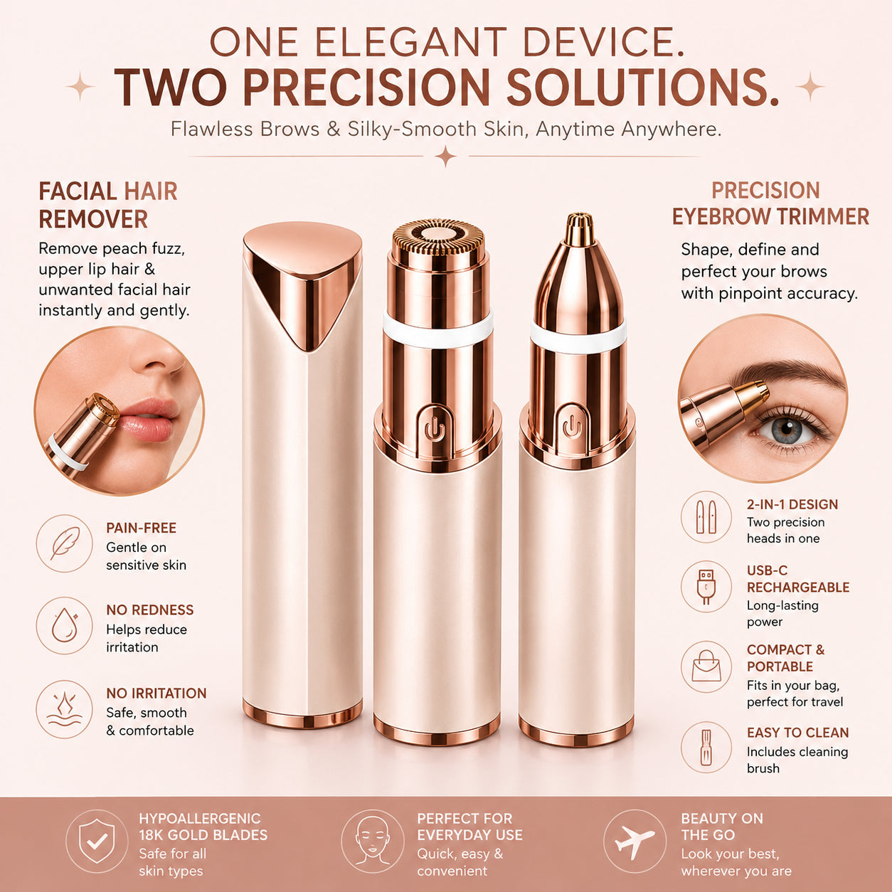 Peachlife– 2-in-1 Eyebrow & Facial Hair Trimmer