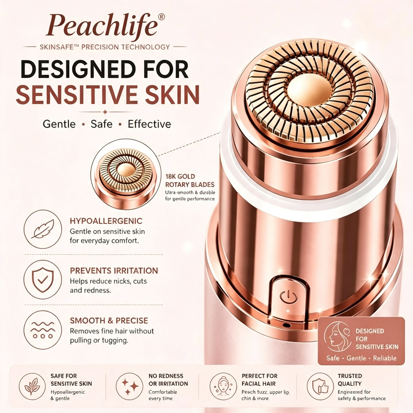 Peachlife– 2-in-1 Eyebrow & Facial Hair Trimmer